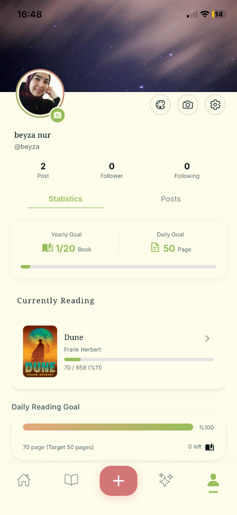 User profile with reading statistics