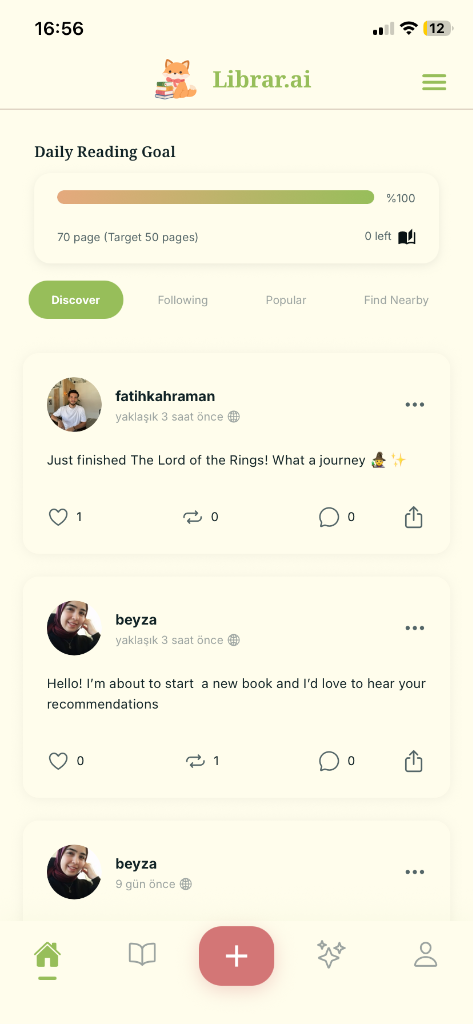 Social feed with daily reading goals and posts